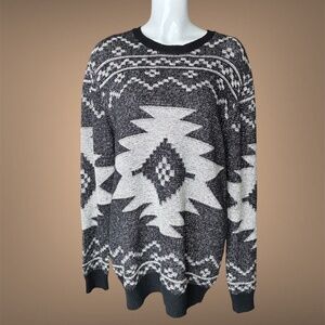 Men's On The Byas Black & White Knit Sweater Geometric Tribal Pattern, Large